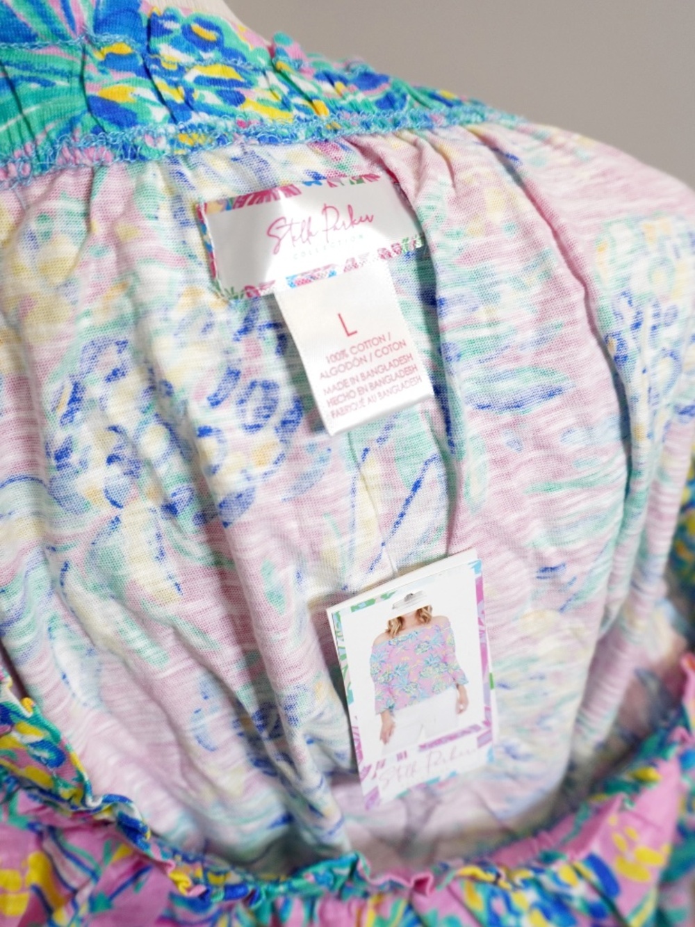 NEW Stella Parker Top Womens Multicolor Pineapple Print Bell Sleeve, Size L - Picture 4 of 4